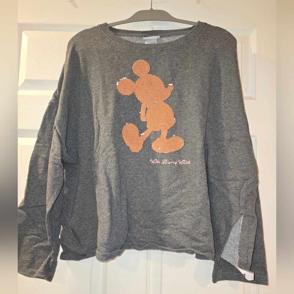 Gray Disney Sweatshirt – Pink Sequin Mickey